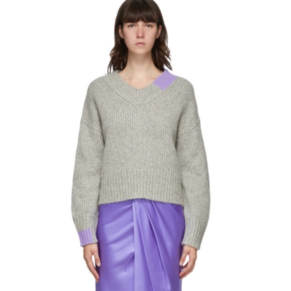 Helmut Lang Grey Camel V-Neck Sweater Size M